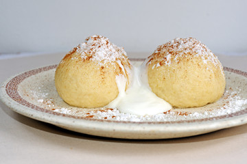 Homemade fruit dumplings stuffed with strawberries