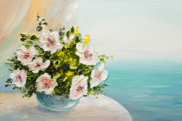 oil painting still life - bouquet of flowers on the table