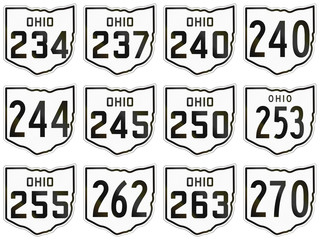 Collection of historic Ohio Route shields used in the United States