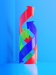 Colorful spiral arrows on blue background. 3D illustration.