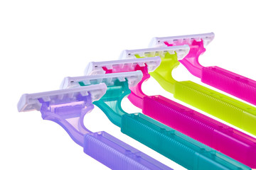 set of color shaving razor isolated on white 