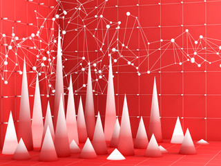 3D elements of abstract infographics on red background.