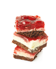 Pile of strawberry cakes slices isolated