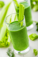 Vegetable smoothie made of celery leaf and broccoli, healthy life style food
