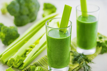 Celery and broccoli mix smoothie, healthy food, vegetable juice