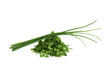 Pile of chopped scallions isolated