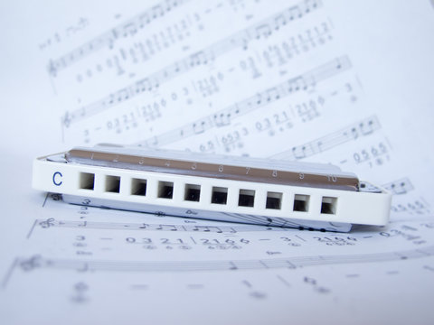 Blues harmonica on sheet music