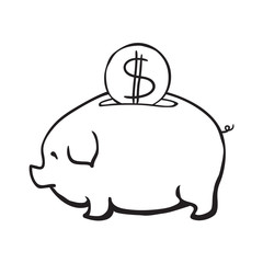 Piggy bank, vector illustration, isolated on white