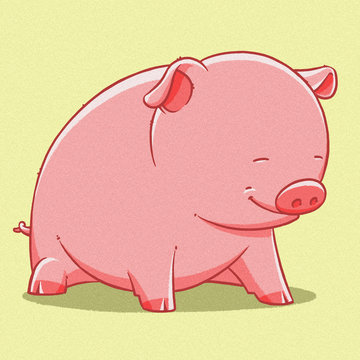 funny cartoon cute  fat pig illustration