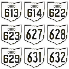 Collection of historic Ohio Route shields used in the United States