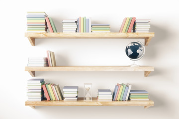 Shelves with items on light wall