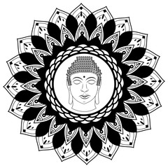 Obraz premium Black and white mandala with shiva vector for coloring, mandala in bianco e nero con shiva vettoriale da colorare