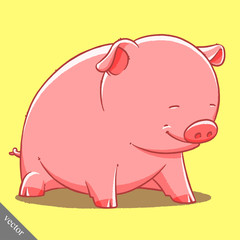 funny cartoon cute vector fat pig illustration