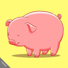 funny cartoon cute vector fat pig illustration
