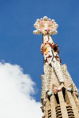 Spire of a tower of the church Sagrada Familia, Barcelona, Spain