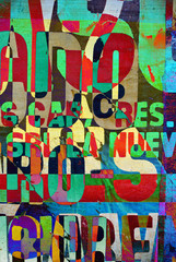 Obraz premium Background random digital collage or typography design wallpaper