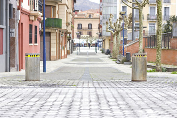 Pedestrian street closed with a pair of automatic bollards