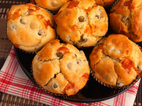 Savory muffins with ham, cheese dried tomatoes