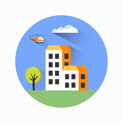 A flat city of urban style houses and buildings