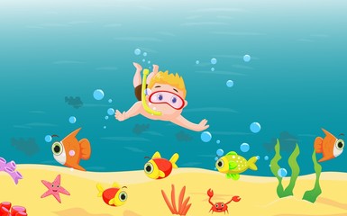 little boy diving in the sea