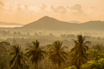 Fototapeta na wymiar Magic sunrise on a tropical island Koh Samui, Thailand