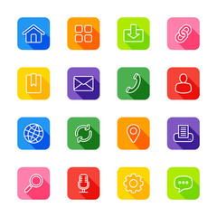 white line web icon set on colorful rounded rectangle with shadow for web design, user interface (UI), infographic and mobile application (apps)