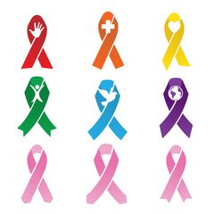 Multiple Breast Cancer  Ribbons with Different Differing Icons in the Middle