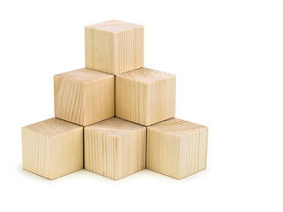 Pyramid combined from ten wooden cubes