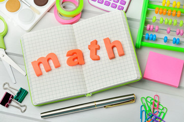 School accessories on table