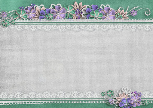 Textured background with border and handmade flowers