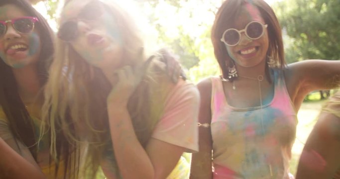 Multi-Ethnic Group of Girls Celebrating Holi Festival