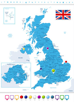 Great Britain Political Map with Map Pointers