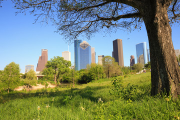 View of Bayou park in downtown houston, Texas in a beautiful sunny day