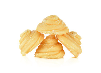 The palm sugar or Jaggery  Thailand on white background