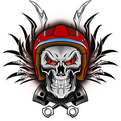 Crânio asas e pistão