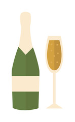 Champagne bottle alcohol drink object and champagne bottle slhouette vector