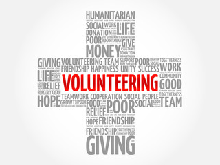 Volunteering word cloud collage, cross concept