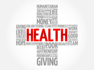 Health word cloud collage, cross concept