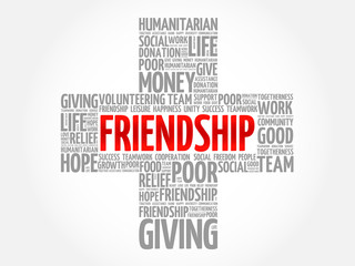 Friendship word cloud collage, cross concept