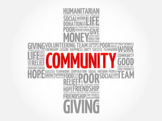 Community word cloud collage, cross concept