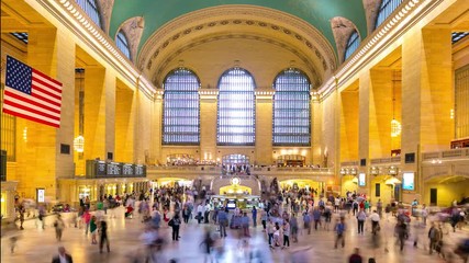 grand central building interior day light 4k time lapse from ny
