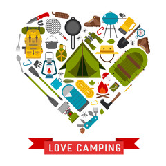 Camping and Hiking Love Camping Heart Concept
