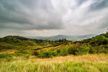 Fototapeta na wymiar village on rolling hills