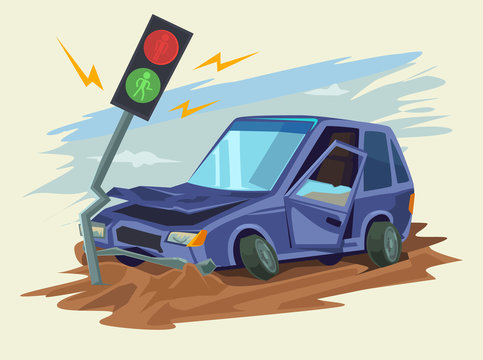 Car crash road accident. Vector flat illustration
