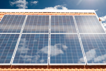Solar (photovoltaic) panels on a house roof