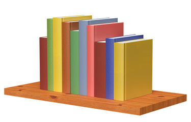 Wooden bookshelf with colored books
