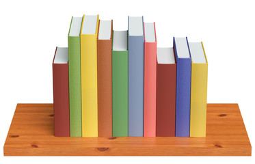 Wooden bookshelf with colored books