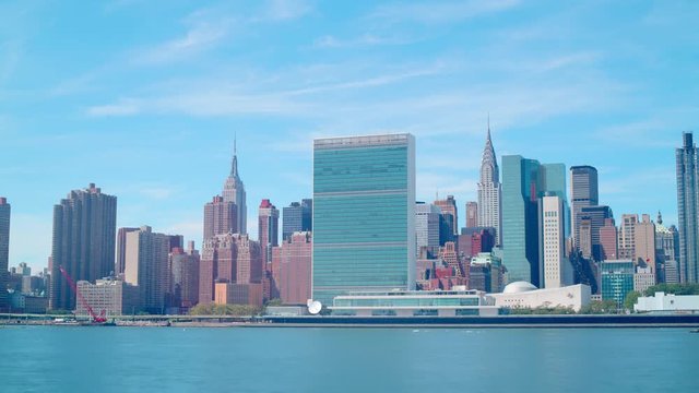day time panoramic view on manhattan buildings 4k time lapse from nyc
