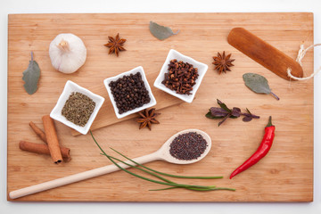 Herbs on an wouden plate