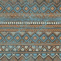 Seamless ethnic background in blue and brown colors. Vector illu